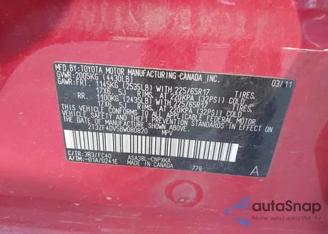 2011 Toyota Rav4 из США, поврежденный, VIN 2T3ZF4DV5BW080820